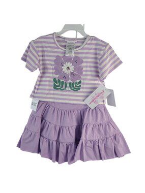 NEW Lavender Striped Floral Top & Tiered Ruffle Skirt Set Size 3T By Bonnie Jean